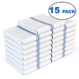 Royal 15 PACK Classic Kitchen Towels 100 Natural Cotton 14 x 25 Commercial Restaurant Grade Herringbone Weave Dish Cloth Absorbent and Lint-Free Machine Washable White with Blue Stripe