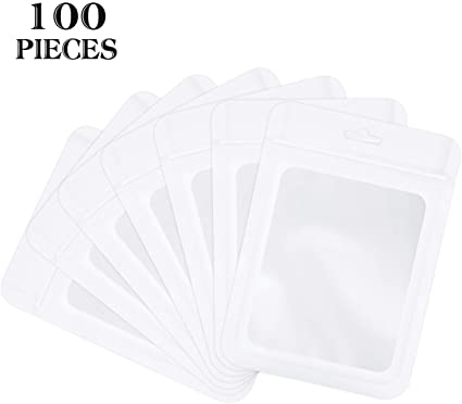 100 Pieces Resealable Mylar Ziplock Food Storage Bags with Clear Window Coffee Beans Packaging Pouch for Food Self Sealing Storage Supplies (White, 7 x 10.2 Inch)