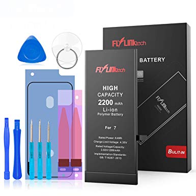 Flylinktech for iPhone 7 Battery Replacement, 2200mAh High Capacity Li-ion Battery with Repair Tool Kit -Included 24 Months Warranty