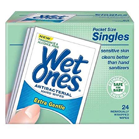 Wet Ones Sensitive Skin Hand Wipes Singles Extra Gentle Fragrance and Alcohol-Free, 24 Count (Pack of 2)