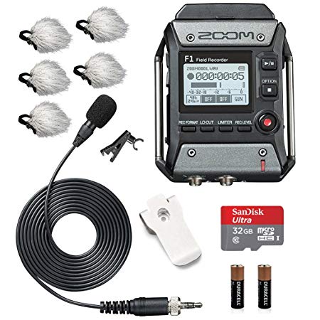 Zoom F1-LP Field Recorder & Lavalier Microphone Bundle with Deadcat Windscreens (5PK) & 32GB Micro SDHC Card