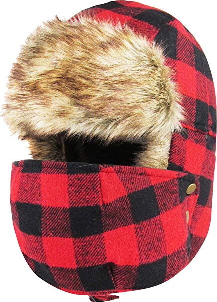 Lumberjack Buffalo Plaid and New Warm Cloud Fur Aviator Trapper Hat Winter Cap Ushanka Collection Fits Men and Women