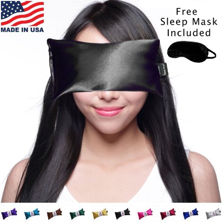 Hot Cold Lavender Eye Pillow and Free Eye Mask for Sleep Yoga Migraine Headaches Stress Relief By Happy Wraps - Onyx
