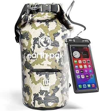 Earth Pak Waterproof Dry Bag with Zippered Pocket - Waterproof Dry Bag Backpack Keeps Gear Dry for Boating, Camping, Fishing, Beach Drybag, Kayak Accessories - Dry Bags Waterproof with Phone Case