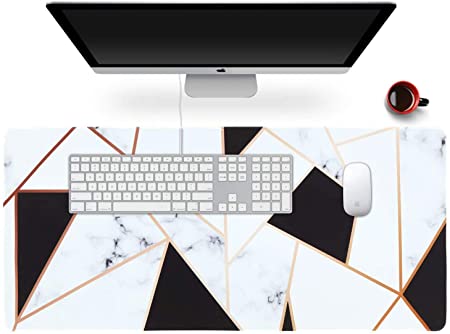 Anyshock Desk Mat, Extended Gaming Mouse Pad XXL Keyboard Laptop Mousepad with Stitched Edges Non Slip Base, Water-Resistant Computer Desk Pad for Office and Home 35.4" x 15.7" (Geometric Marble)