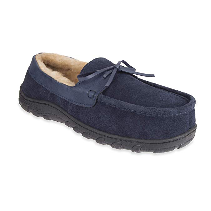 Chaps Men's Slipper House Shoe Moccasin Memory Foam Suede Indoor Outdoor Nonslip Sole Construction