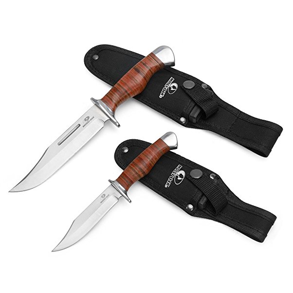 MOSSY OAK 2-Piece Fixed Blade Hunting Knife Set Full Tang Leather Handle with Sheath 10 Inch and 7-3/4 Inches