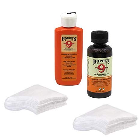 Gun Bore Cleaner and Lubricating Oil with 40 Patches for .38, 9mm, .40, .44 and .45 Caliber Handguns / Pistols Made in USA