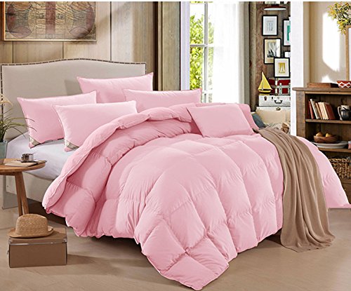 Natural Goose Feather Down Comforter for Winter, Size Full/Queen,Baffle Box Construction,100% Cotton Shell,Pink (Full/Queen)
