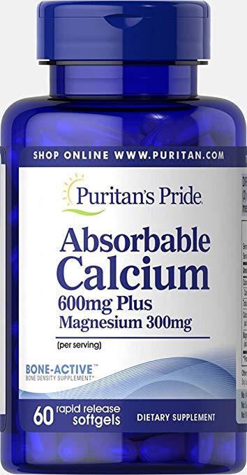 Puritan's Pride Absorbable Calcium 600 mg Plus Magnesium 300 mg-60 Softgels