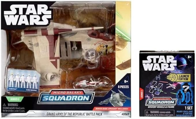 STAR WARS Micro Galaxy Squadron Combo Pack Bundle with 1 Series Blind Box (Grand Army of The Republic Battle Pack Red Paint)