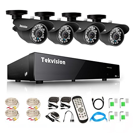 Tekvision® 960H DVR Security Camera System Sets 4x 1000TVL Day/ Night Vision IR- Cut 24Leds Metal Bullet Cameras Outdoor/ Indoor NTSC CCTV IP66 Waterproof APP - HDD Not Included