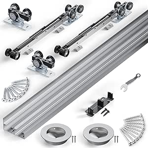 SMARTSTANDARD 60"/5FT Bypass Sliding Door Hardware Soft Close Kit for Cabinet Closet, Sliding Pocket Door Hardware For 2 Doors, with Finger Pull-Smoothly and Quietly-Fit 30.5" Wide Door Panel, No Door