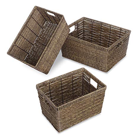 Whitmor Distressed Rattique Storage Baskets Set of 3