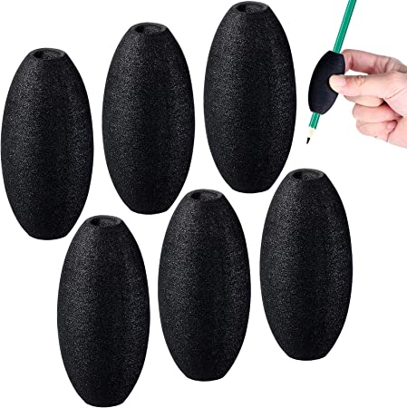 Zonon Pencil Grips for Kids Adults Foam Egg Grips Pen Grips Cushioned Holders Writing Aid Trainer for Handwriting Drawing Preschool Supplies Right or Left Hand Use, 6 Pieces (Black)