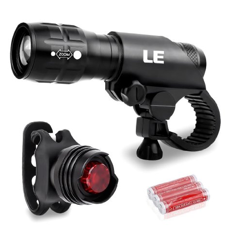 LE LED Bike Light Set, Cycling CREE Headlight and Taillight, Batteries Included, 3 Light Modes, 200lm, Water Resistant, Front and Rear Bicycle Light Set, Bike Lights, Easy Install/Quick Release