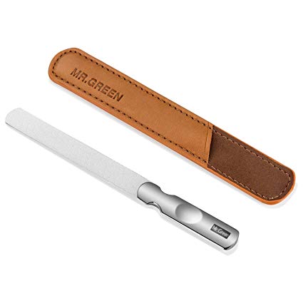 Stainless Steel Nail File with Anti-skid Handle and Leather Case,Double Sided and Files Nails Easily for Men and Woman