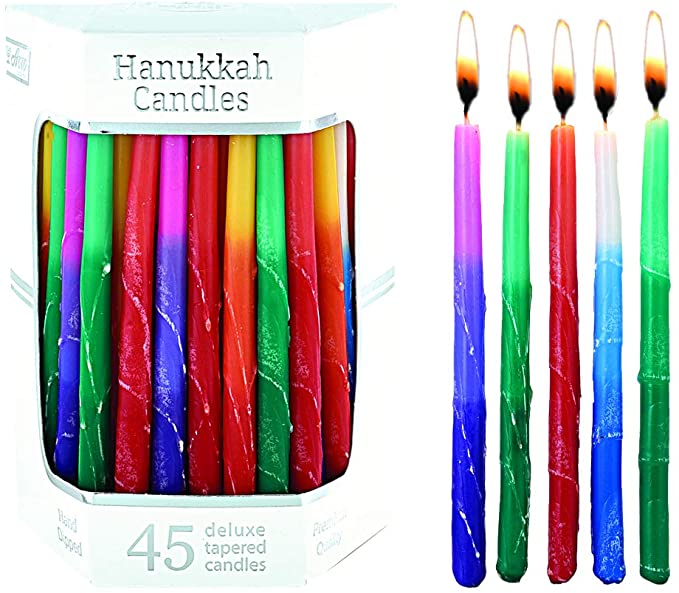 Aviv Judaica Chanukah Candles Premium Tapered Multi Tri Color