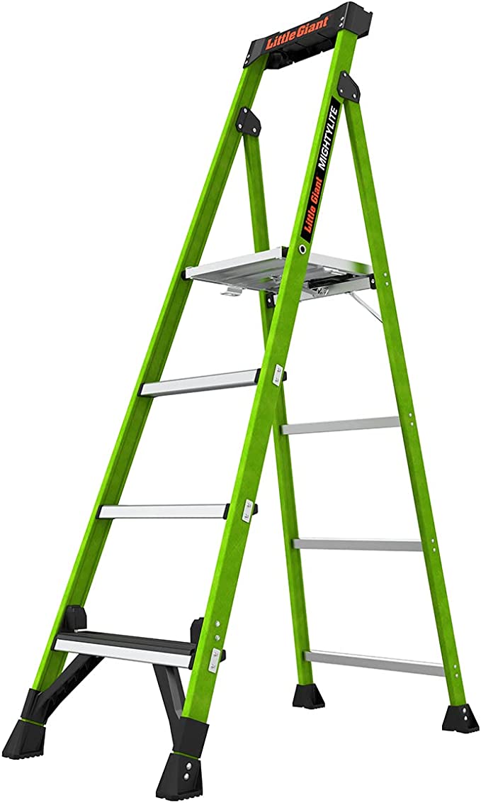 Little Giant Ladders, MightyLite 2.0, 6' Stepladder with Ground Cue, Fiberglass, Type IAA, 375 lbs Weight Rating, (15406-001), Green