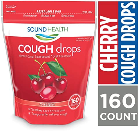 SoundHealth Cherry Cough Drops, Lozenge, Cough Suppressant, 160 Count Single Bag