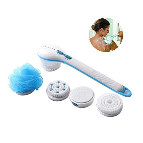 Electric Shower Brush, LEEGOAL Spin SPA Brush Waterproof Massage Bath Brush Cleaning Kit with 5 Brush Heads for Cellulite and Exfoliating
