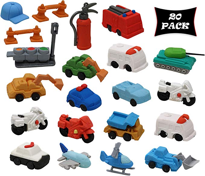 Smart Novelty Car Puzzle Erasers for Kids Party Favors and School Prizes - Trucks and Cars Vehicle Eraser Assortment - Pack of 20 Erasers