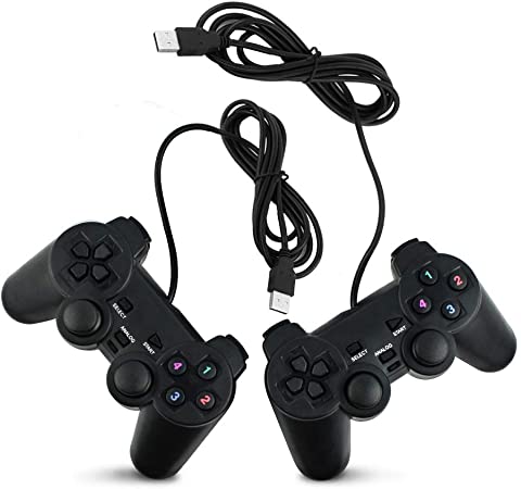 SQDeal 2 Pack USB Joystick Gamepad Gaming Pad Wired Controller with Double Vibration Feedback Motors for PC Computer Laptop Window (Black)