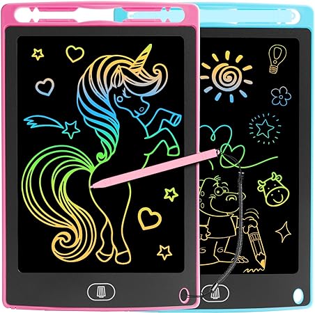 2 Pack LCD Writing Tablet, Electight Colorful Erasable Doodle Board, Eye Protection Electronic Writing Drawing Board for Kids, Early Learning Toys & Gifts for Boys and Girls - 8.5 Inch, Blue & Pink