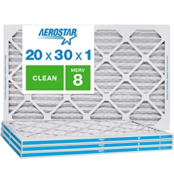 Aerostar Clean House 20x30x1 MERV 8 Pleated Air Filter, Made in The USA, (Actual Size: 19 3/4"x29 3/4"x3/4"), 4-Pack
