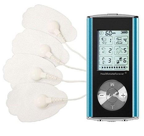 TENS unit 6 Modes Best Smart Electro Pain Relief Massage Therapy Machine   Extra 2 Pairs of Snap On Long Life Electrode Pads Lifetime Warranty FDA cleared OTC HealthmateForever HM6GL Blue