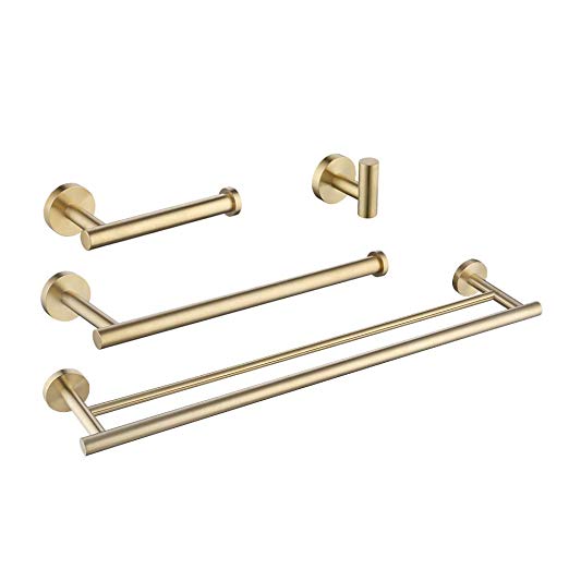 KES SUS 304 Stainless Steel 4-Piece Bathroom Accessory Set RUSTPROOF Towel Bar Hook Toilet Paper Holder Towel Ring Wall Mount Brushed PVD Zirconium Gold, LA20BZ-43