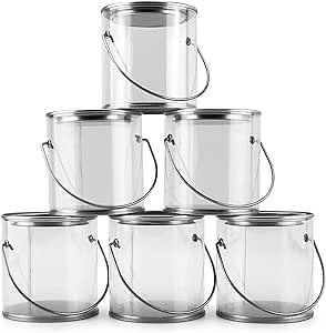 Mini Clear Plastic Paint Cans (6-Pack), Little 3-Inch Tall Miniature Crafts and Party Favor Cans; Not for Liquid or Heavy Objects, 1-Cup Capacity