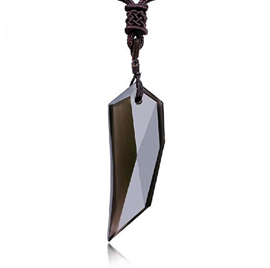 WUSUANED Black Wolf Tooth Men's Black Obsidian Alpha Spear Wolf Teeth Pendant Chain Necklace