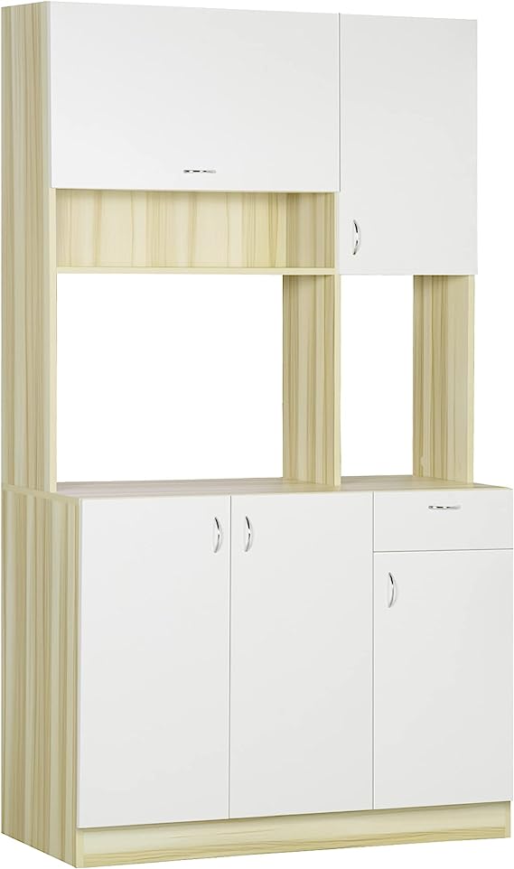 HOMCOM Buffet de Cuisine Armoire de Cuisine contemporaine -Armoire de Rangement- Buffet Haut - 5 Portes, 1 tiroir, 3 niches - 102 x 48 x 180 cm