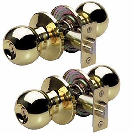 Master Lock BAO0103T Keyed Entry Door Knob, Polished Brass, 2-Pack