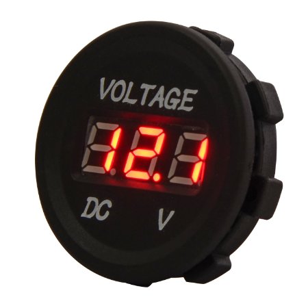 MICTUNING WATERPROOF Voltmeter 12-24V DC LED Digital Display Vm Universal for Automobiles Motorcycle Truck Boat Marine - Red