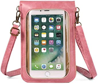 Leather Touch Screen Cell Phone Crossbody Purse Bag, Small Women Shoulder Phone Wallet Holder for Samsung Galaxy S20 FE S20 S21 A51 A50 A50s A20 A31 A30s S10 , iPhone 11 Pro Max, LG G8s ThinQ (Pink)