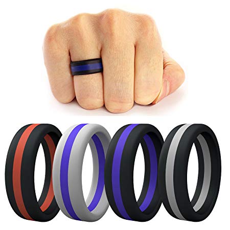 Fullsexy 4 Pack Silicone Ring, Rubber Wedding Bands for Men