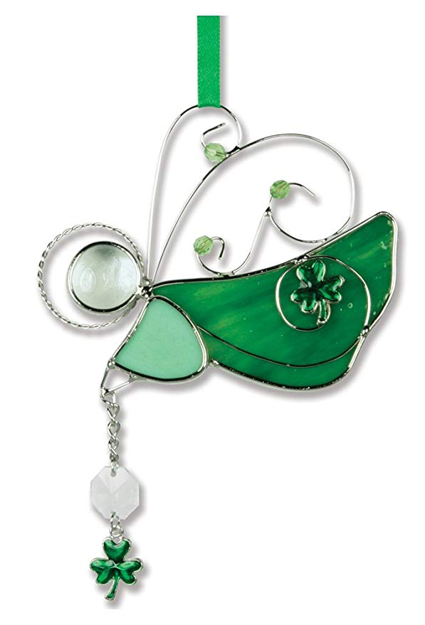 BANBERRY DESIGNS Irish Angel Suncatcher Stained Glass Ornament with Shamrock