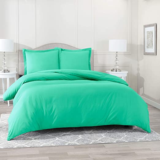 Nestl Bedding Duvet Cover 3 Piece Set – Ultra Soft Double Brushed Microfiber Hotel Collection – Comforter Cover with Button Closure and 2 Pillow Shams, Mint - Full (Double) 80"x90"