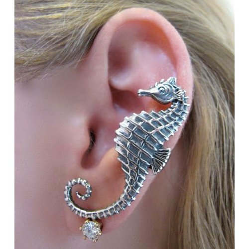 Seahorse Ear Cuff Silver Sea Horse Ear Cuff Ocean Beach Silver Jewelry