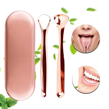 Tongue Scraper Cleaner Surgical Grade Stainless Steel Xpassion Health Copper Tongue Scrapers Oral Cleaner Set with Carrying Case for Dental Hygiene Care Fresh Breath