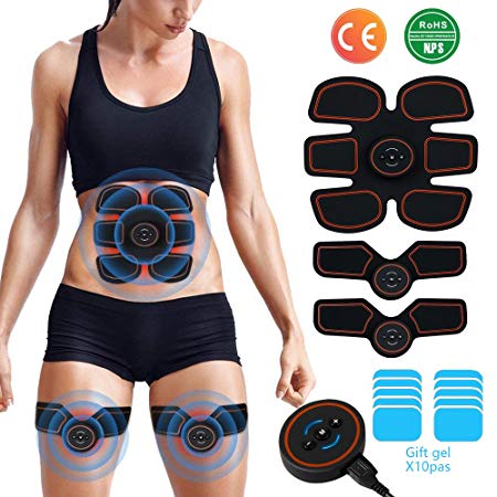 [2018 New upgrade] EMS Muscle Stimulator,Abs Trainer, Abdominal Toning Belts Muscle Toner Gym Workout And Home Fitness Apparatus for Men & Women,Extra 10 Gel Pads