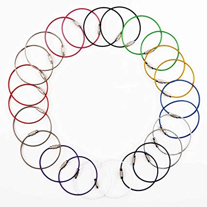 DYZD Multicolor Steel Wire keychain, Stainless key ring, Durable Steel Cable Ring, Cable keyring Twist Barrel (20pcs)