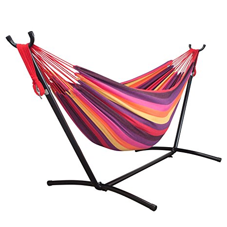 Driftsun Space Saving Two Person Patio and Lawn Portable Double Hammock with Steel Stand (Passion)