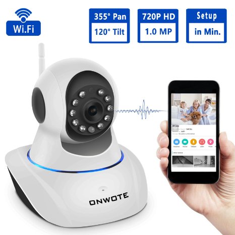 Onwote 720P HD 355° Pan 120° Tilt Wireless IP Security Camera with Night Vision, 1.0 MP Two Way Audio Indoor Home Surveillance WiFi Camera with Motion Alerts