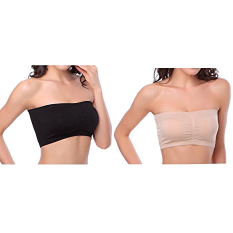 Women's Plus Size Padded Bandeau Strapless Bras Stretch Seamless Tube Top Bra by HOVEOX