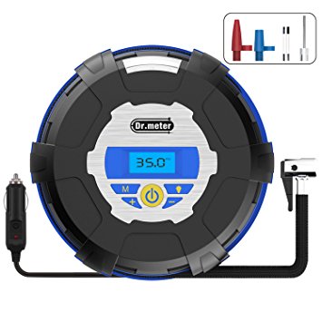 [Tire Inflator Compressor Pump] Dr.meter 12V 150PSI Auto Digital Tire Inflator with Digital Gauge, 3 High-air Flow Nozzles & Adaptors for Cars, Bicycles, Basketballs and Other Inflatables,CZK-3610