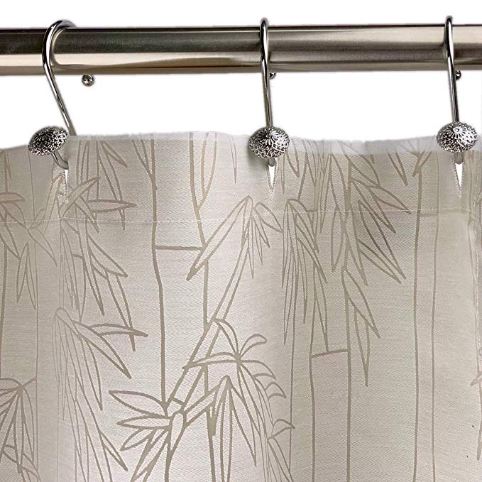 Bayside Wind Burnout Fabric Shower Curtain, White/Tan, Bamboo Forest View, 72 × 72 inches, Built-in Liner, Buttonhole Top, Machine Washable