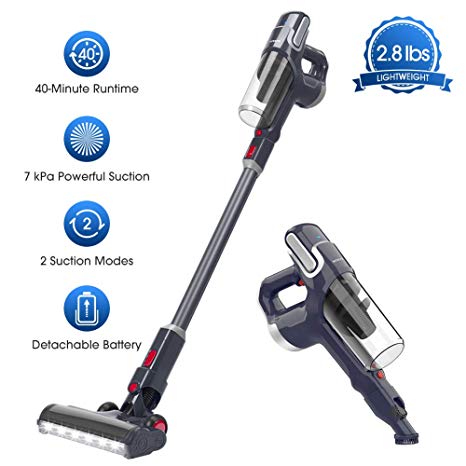 NOVETE Cordless Vacuum Cleaner, 2 in 1 Stick Vacuum with Detachable Lithium Battery, Lightweight Bagless Handheld Vacuum for Floor Carpet Car Pet Hair, LED Cleaning Head and Wall Mount